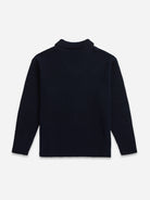 Dark Navy Broken Rib Long Sleeve Polo Mens V Neck Wool Polo Long Sleeve Shirt