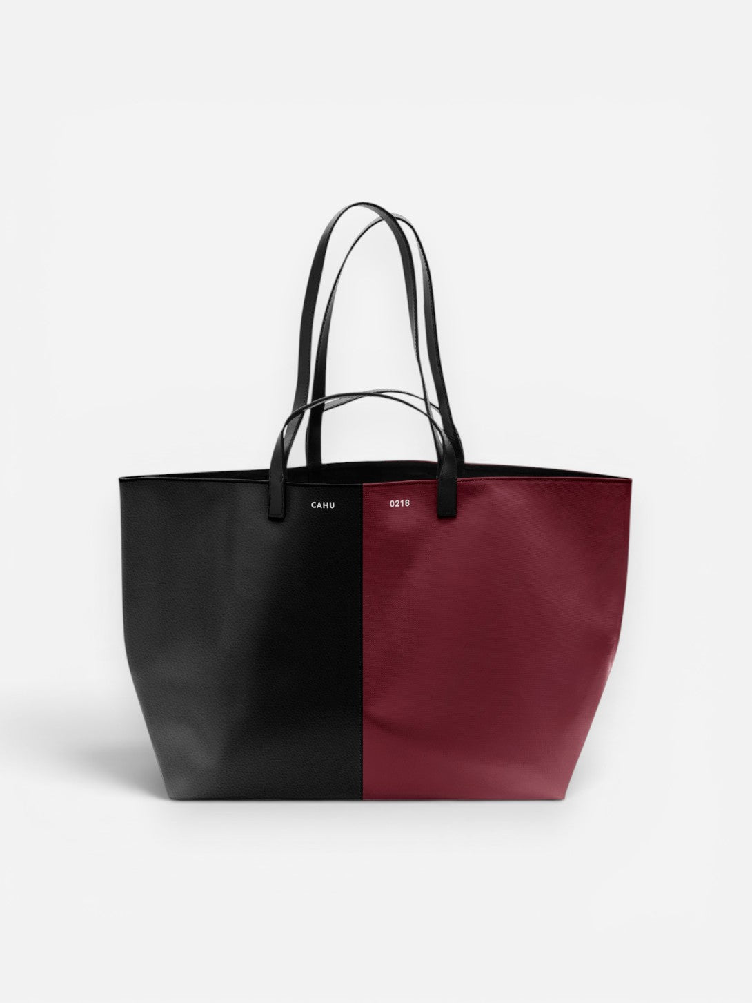 Black/Burgundy Pratique M Cuir/PVC Color Contrast Tote Bag Cahu