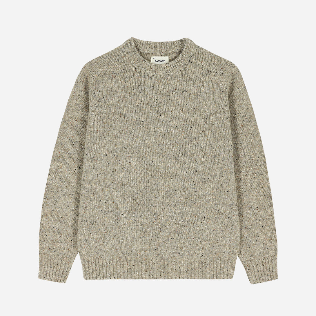 Ecru Starrynight Knitwear Solid Chunky Crewneck Sweater Mens Wool Sweater
