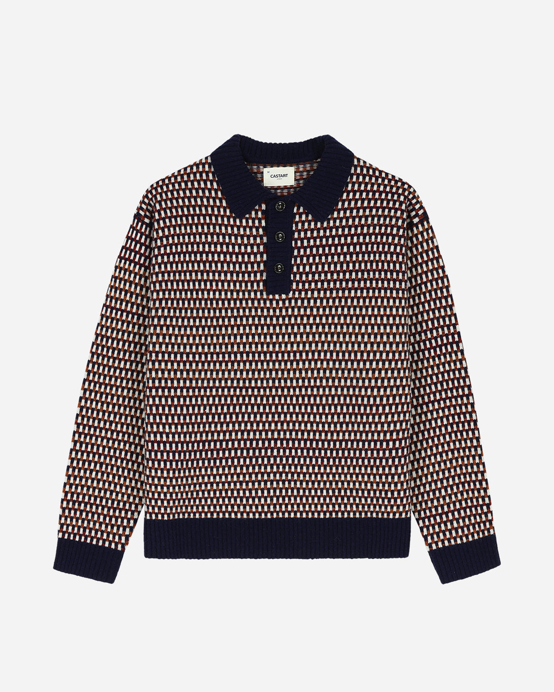 Red Meryon Knitwear Knitted Polo Shirt Collared Lightweight Wool Long Sleeve Rugby Polo