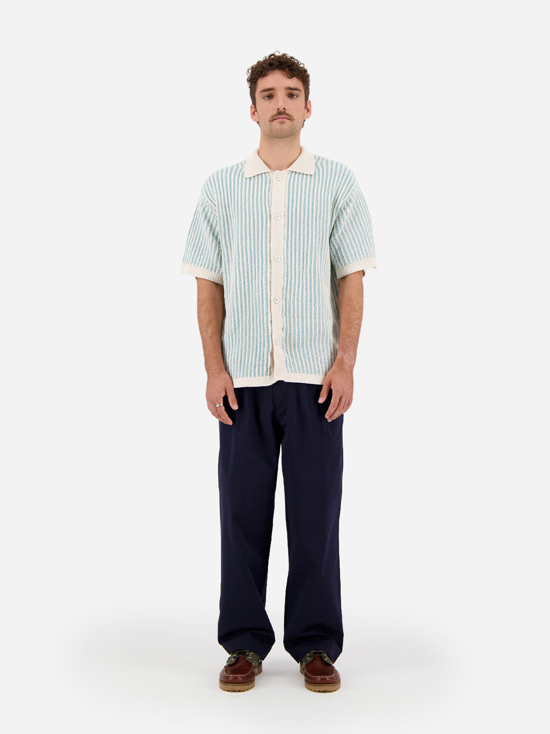 Light Blue Hurrah Knitwear Mens Collared Short Sleeve Knit Shirt Castart Clothing