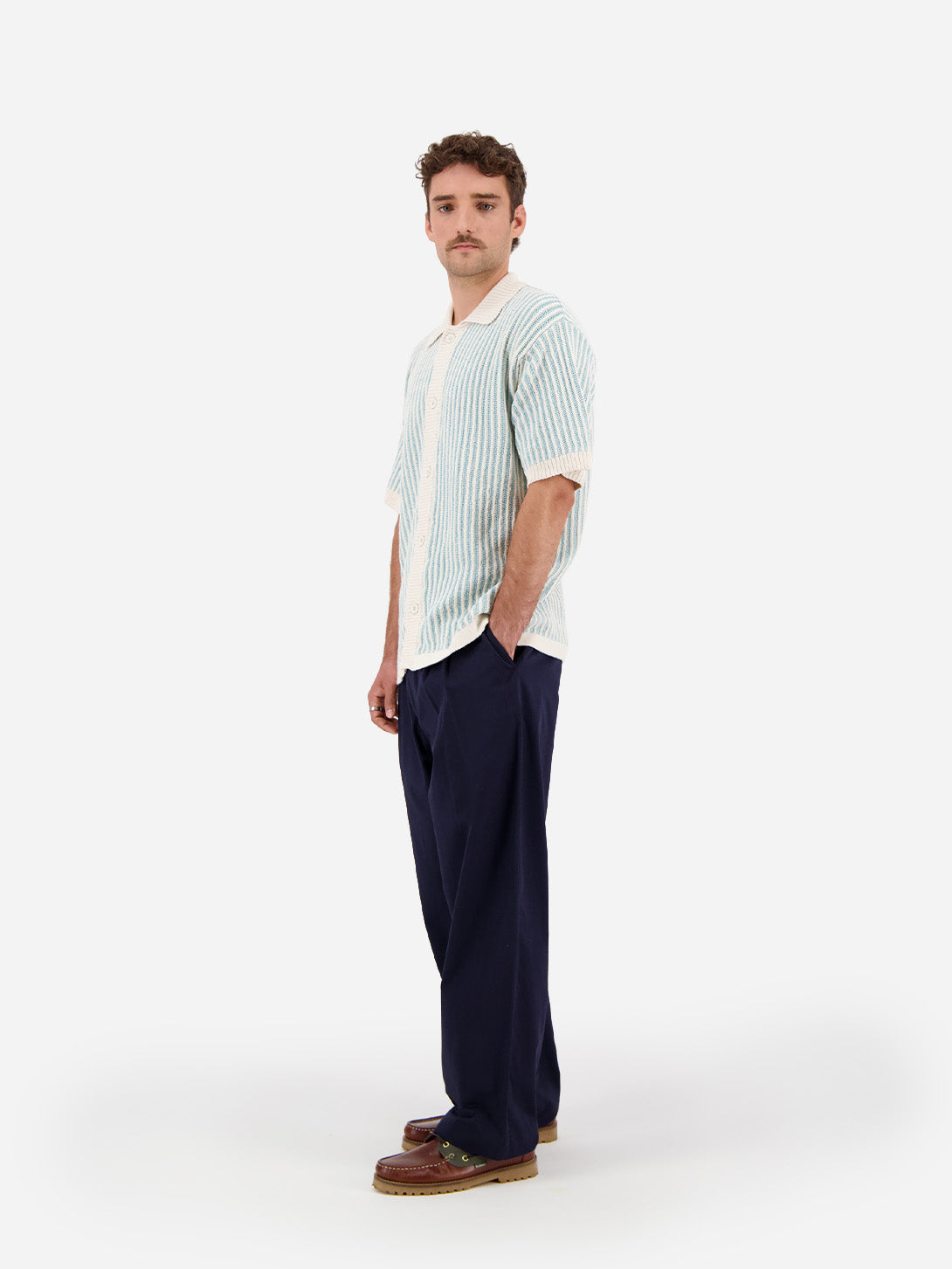 Light Blue Hurrah Knitwear Mens Collared Short Sleeve Knit Shirt Castart Clothing