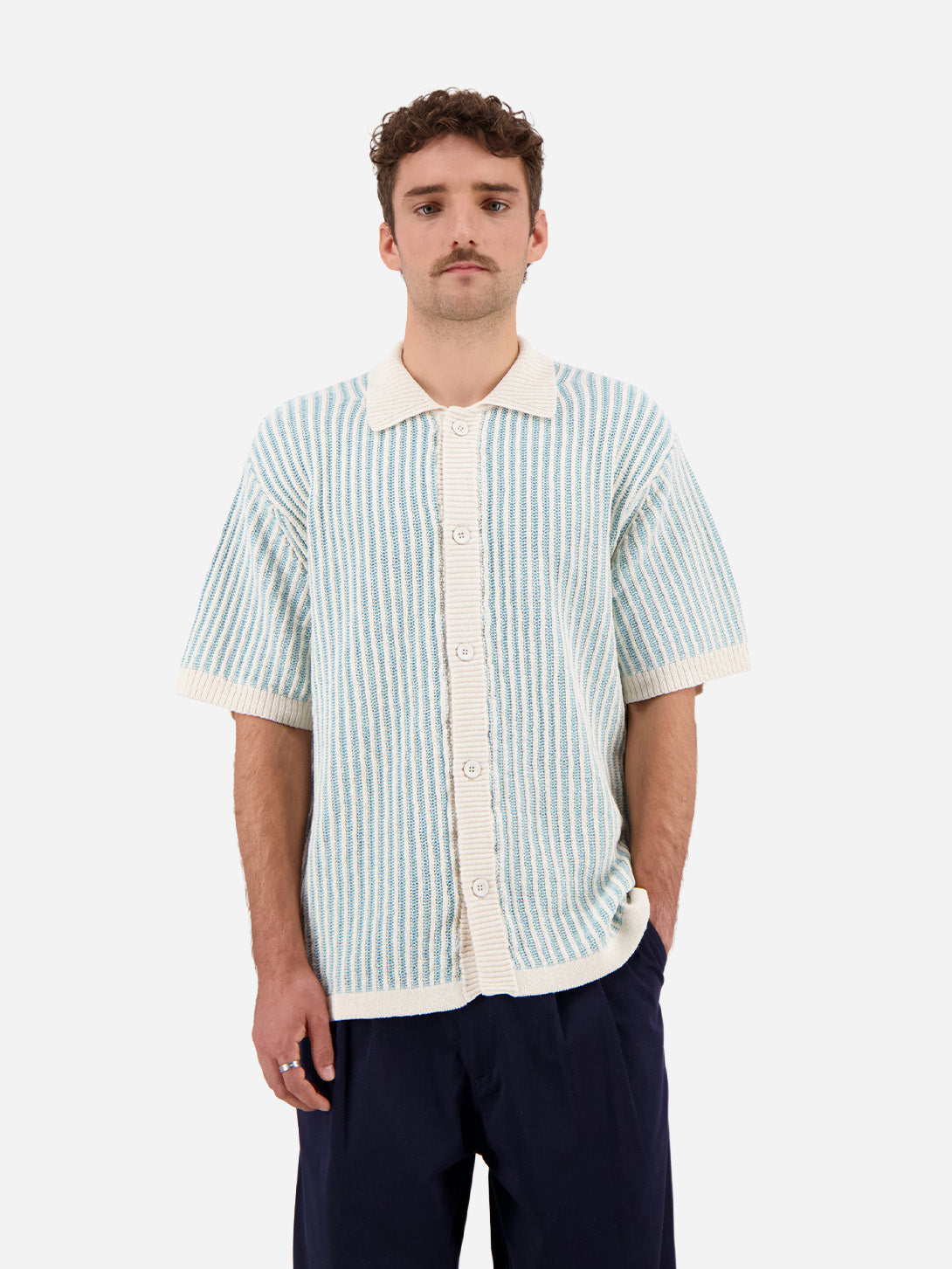 Light Blue Hurrah Knitwear Mens Collared Short Sleeve Knit Shirt Castart Clothing