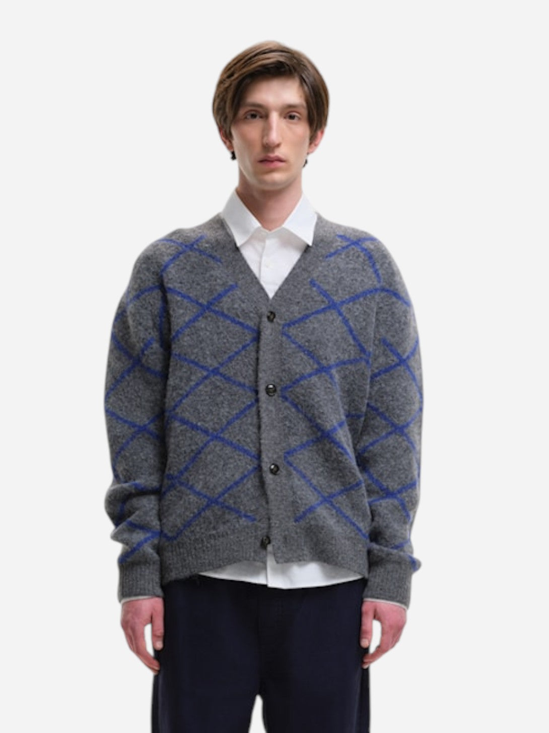 Grey Odell Knitwear Mens Striped Cardigan Castart Clothing
