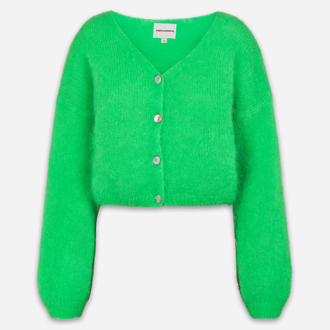 Bright Green Cornelia Cropped Womens Wool Cashmere Cropped Button Down Cardigan