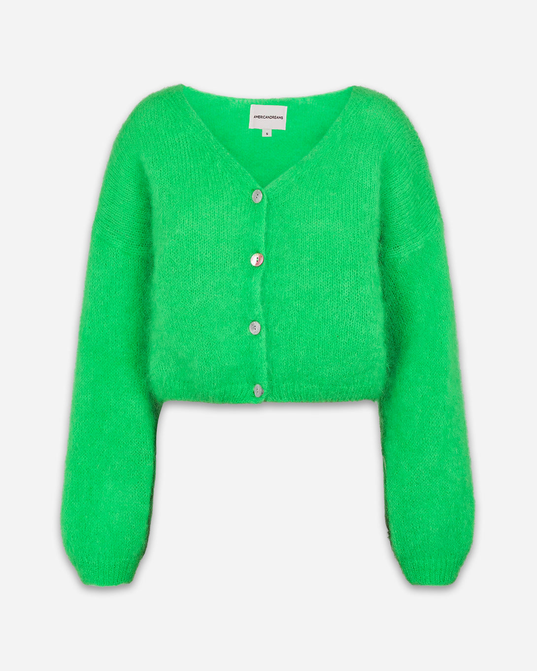 Bright Green Cornelia Cropped Womens Wool Cashmere Cropped Button Down Cardigan