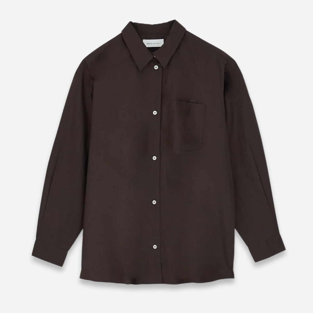 Dark Brown Edgar Shirt Womens Lightweight Relaxed Fit Overshirt Button Up Collared Skall Studio