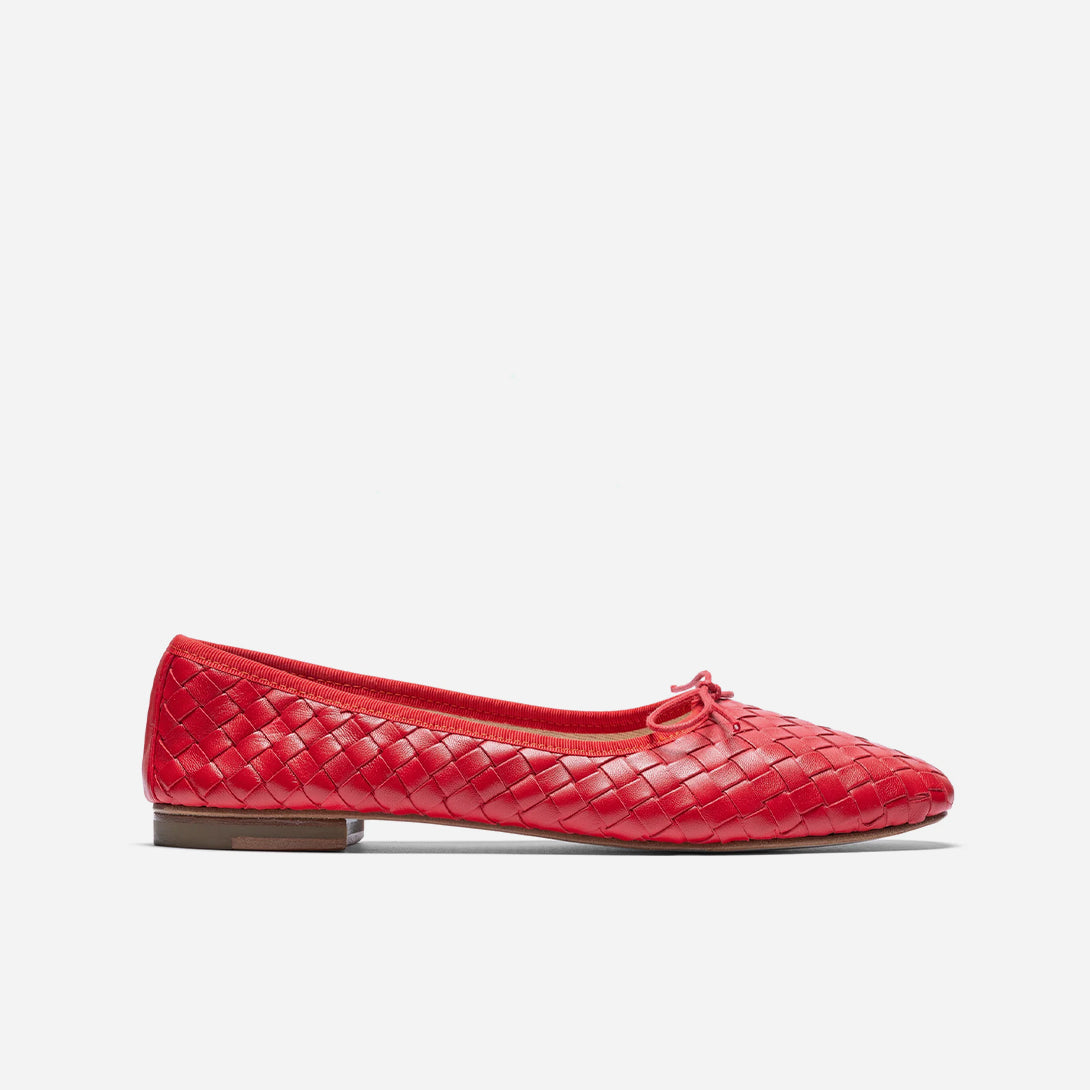 Red Nappa Woven Quadra Eledera Woven Shoes Womens Flats