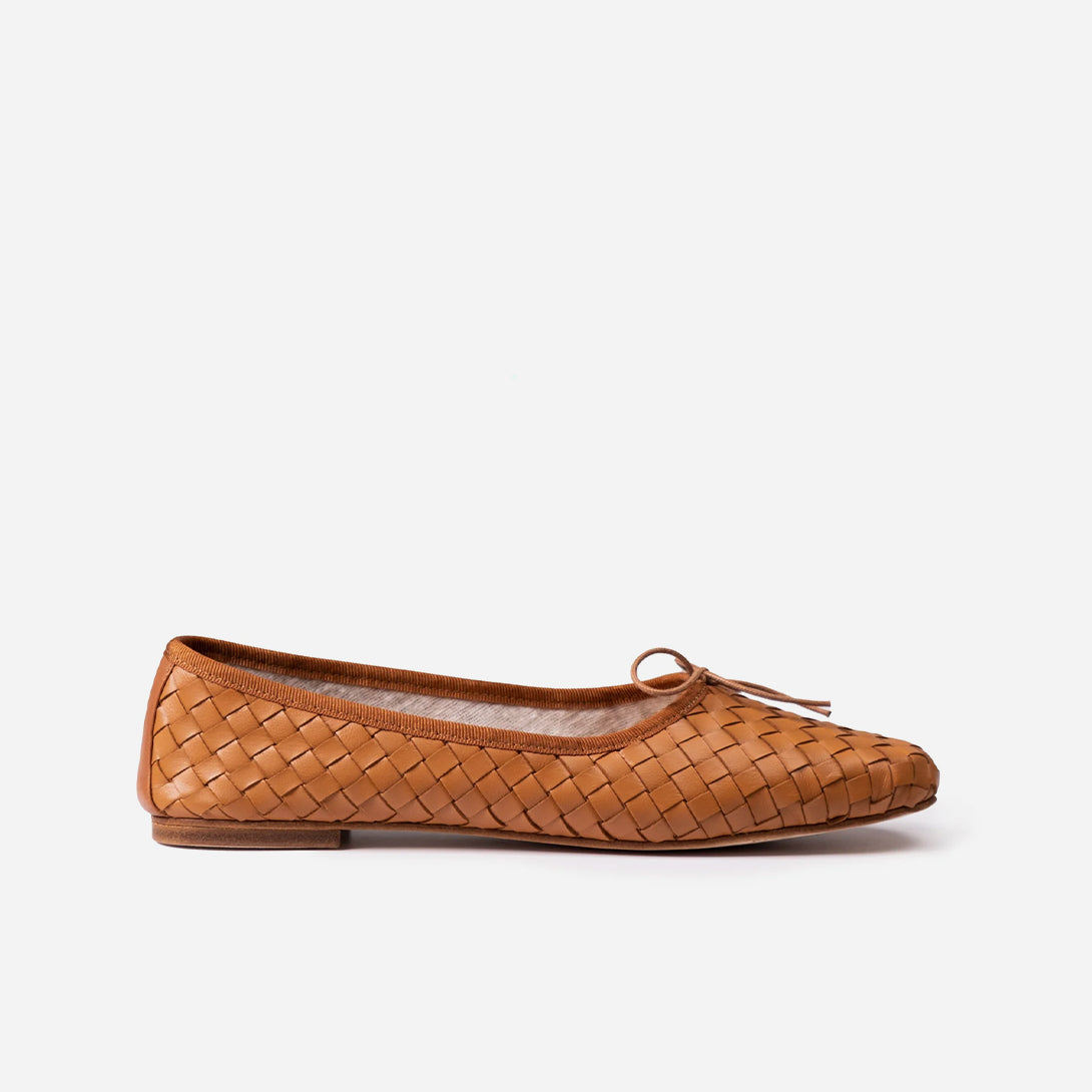 Tan Nappa Woven Quadra Eledera Woven Shoes Womens Flats