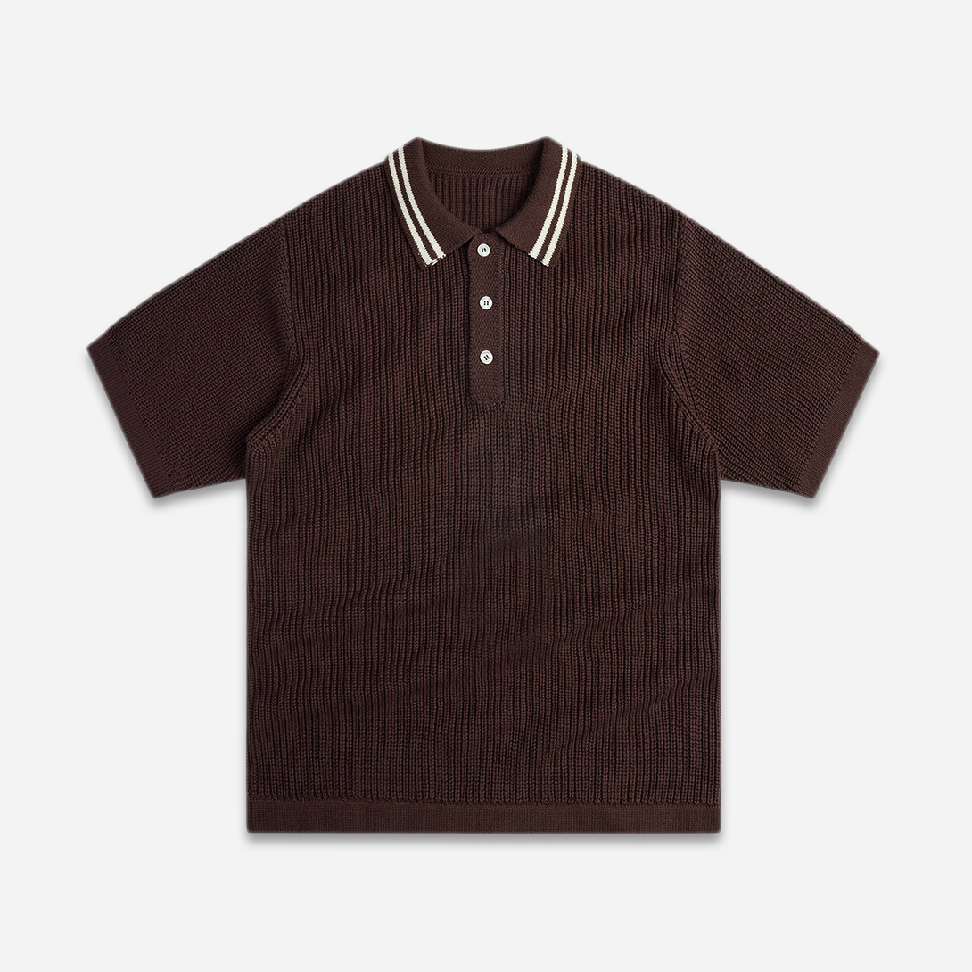 Demitasse English Rib Short Sleeve Polo Mens Short Sleeve Knit Brown Polo