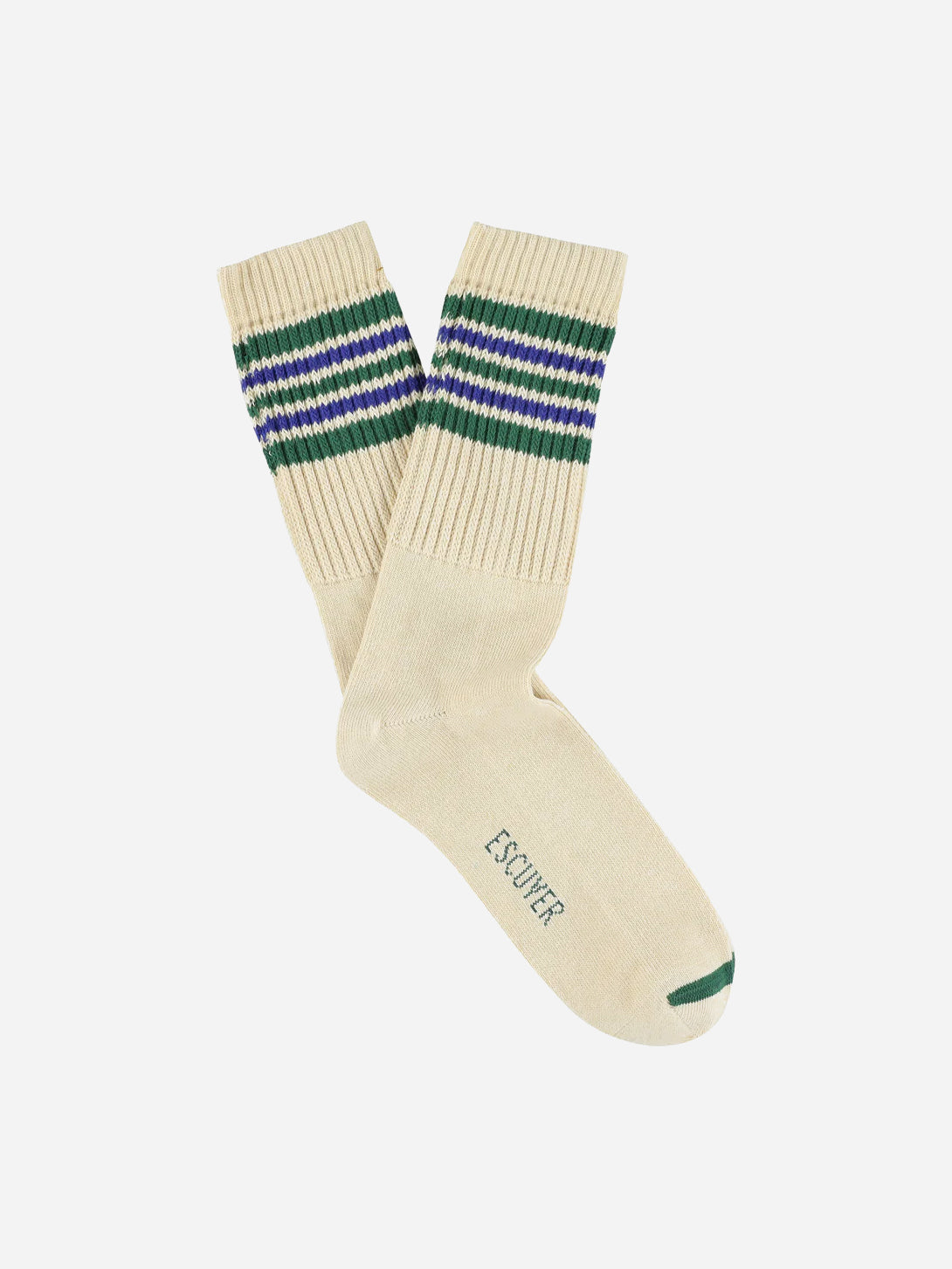 Ecru/Green/Blue 5 Stripes Crew Socks Unisex Long Socks Escuyer