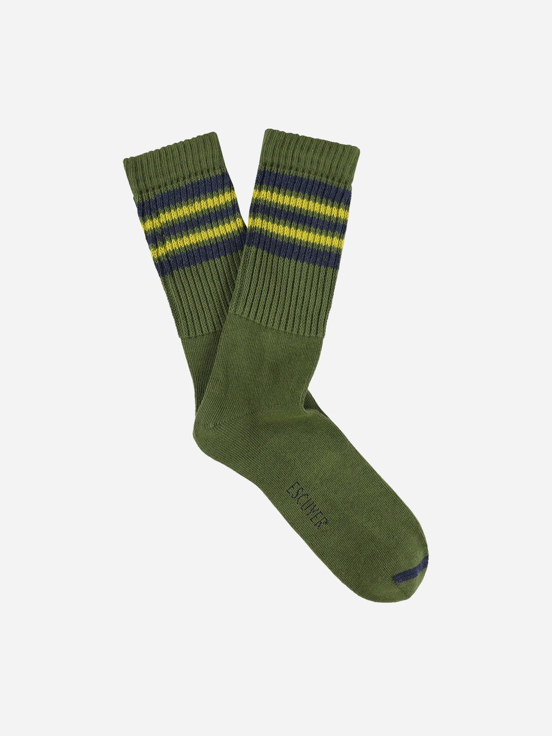 Khaki/Blue/Yellow 5 Stripes Crew Socks Unisex Long Socks Escuyer