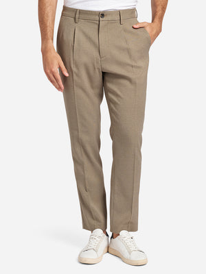 Khaki/Grey Houndstooth Niles Patterned Trousers Mens Chino Pants