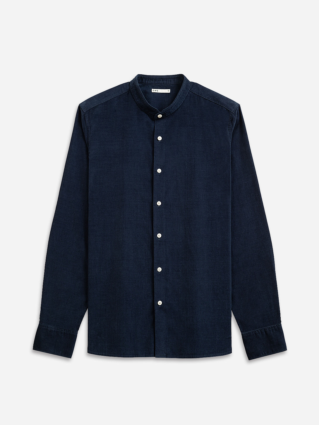 Navy Aleks Band Collar Corduroy Button Up Mens Shirt