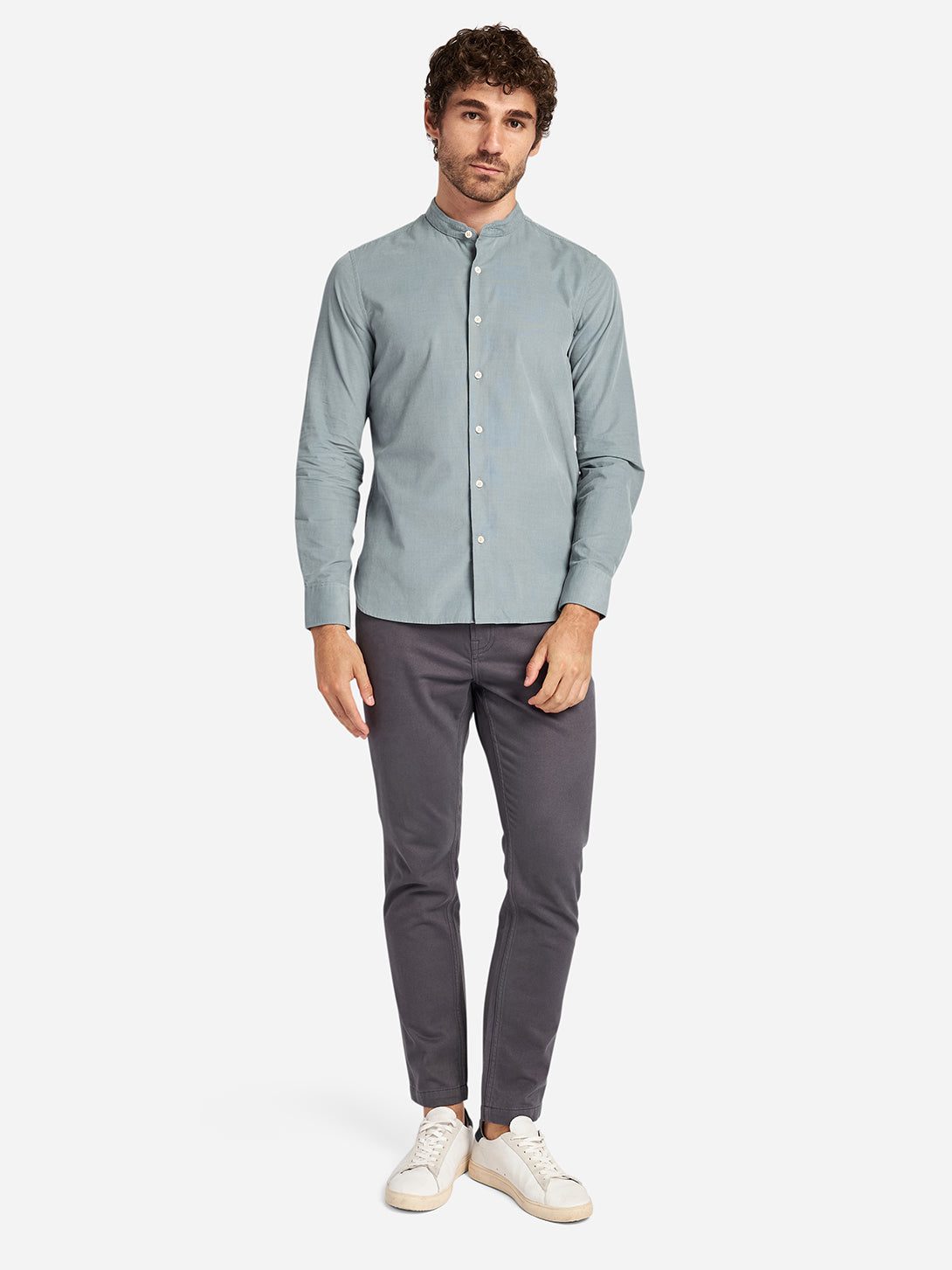 Lead Aleks Band Collar Corduroy Button Up Mens Shirt