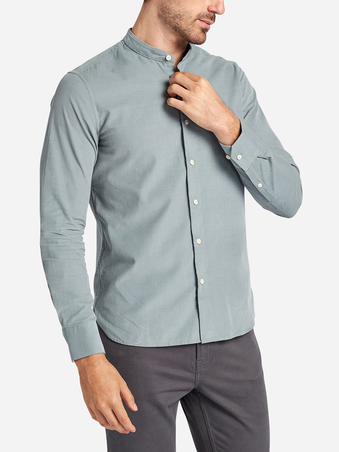 Lead Aleks Band Collar Corduroy Button Up Mens Shirt