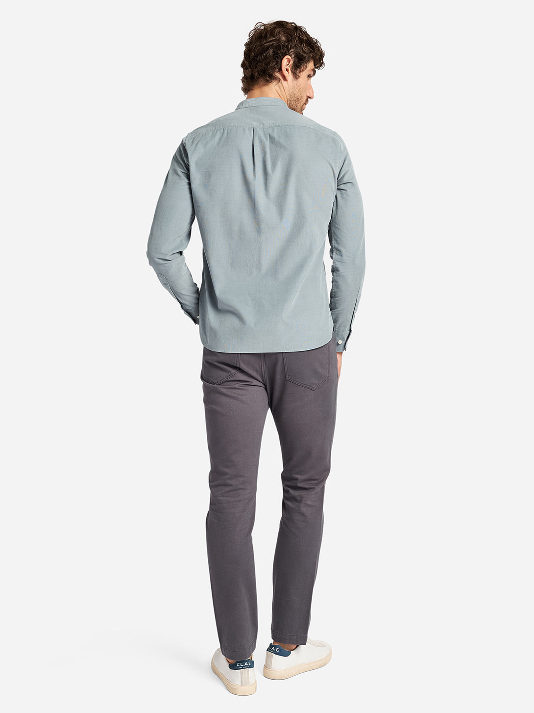 Lead Aleks Band Collar Corduroy Button Up Mens Shirt