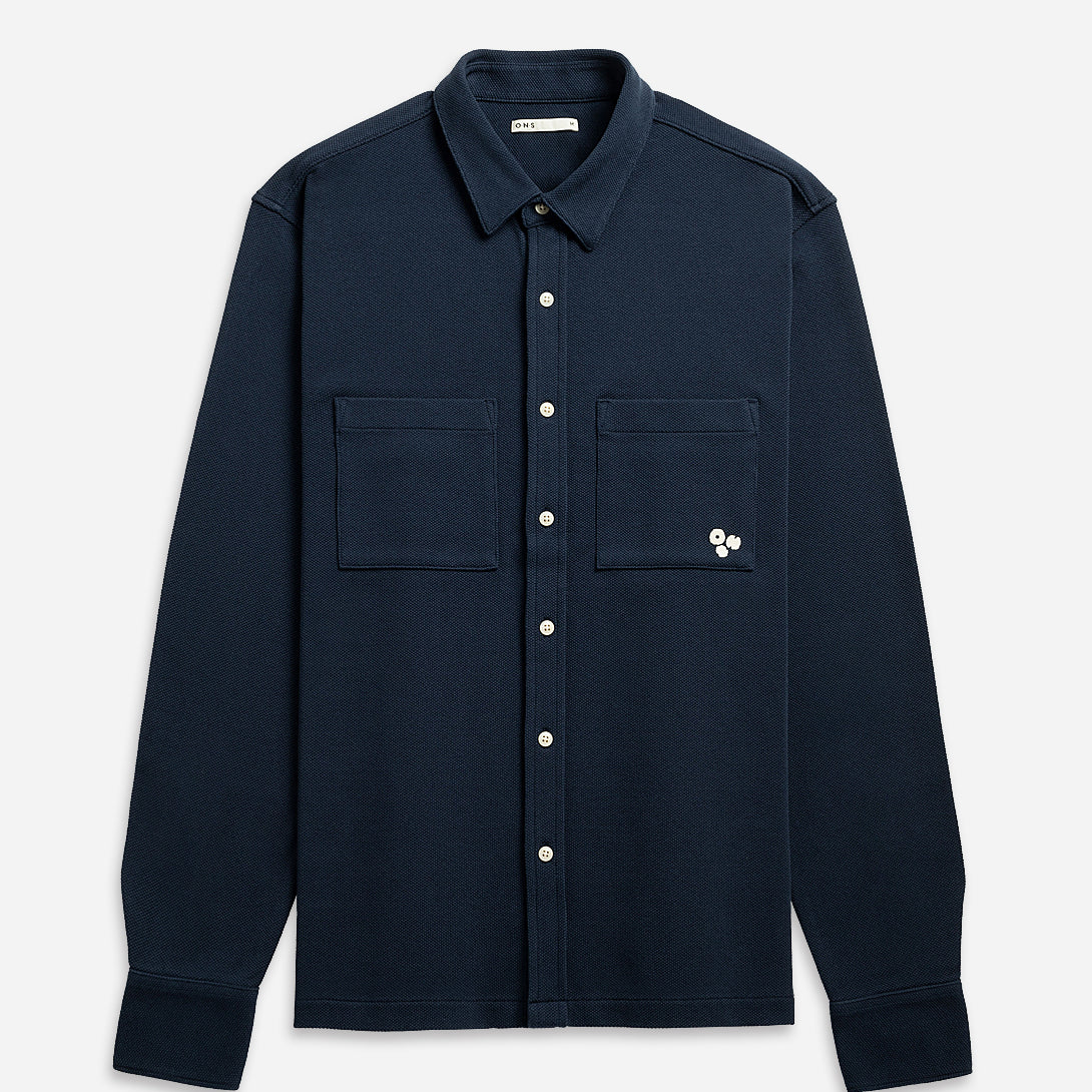 Navy Vance Pique Mens O.N.S Button Up Long Sleeve Knit Shirt