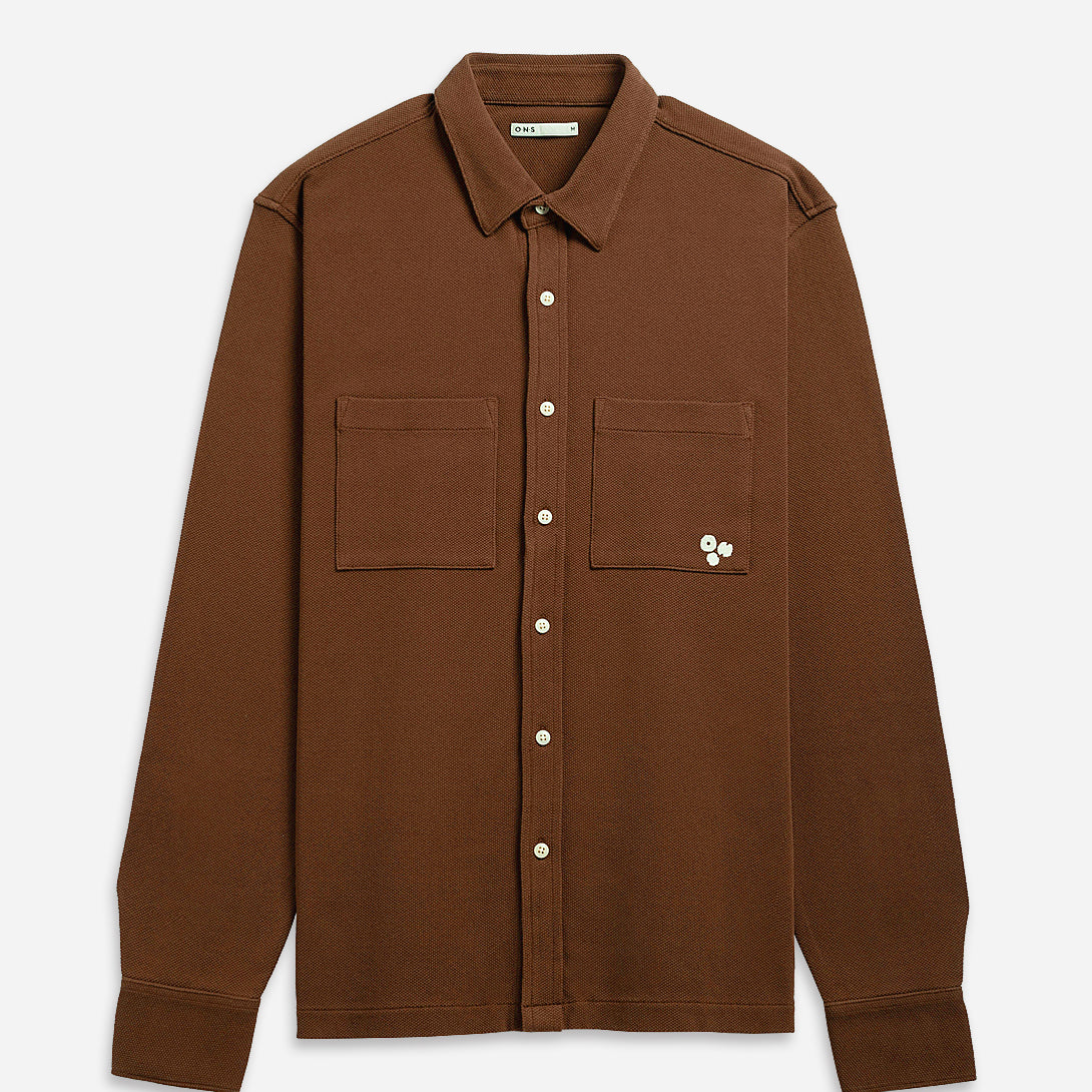 Dark Earth Vance Pique Mens O.N.S Button Up Long Sleeve Knit Shirt