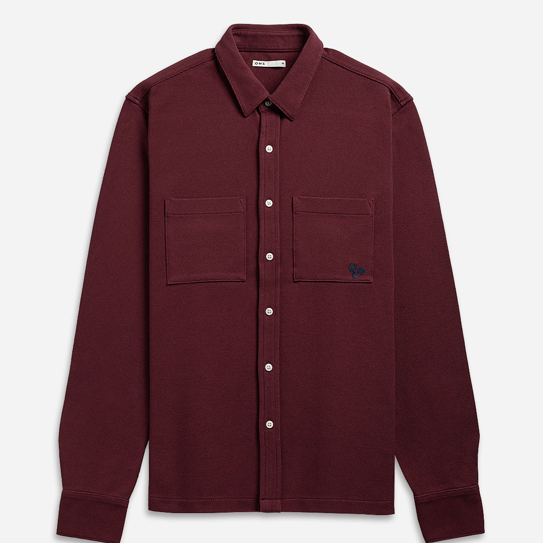 Red Wine Vance Pique Mens O.N.S Button Up Long Sleeve Knit Shirt