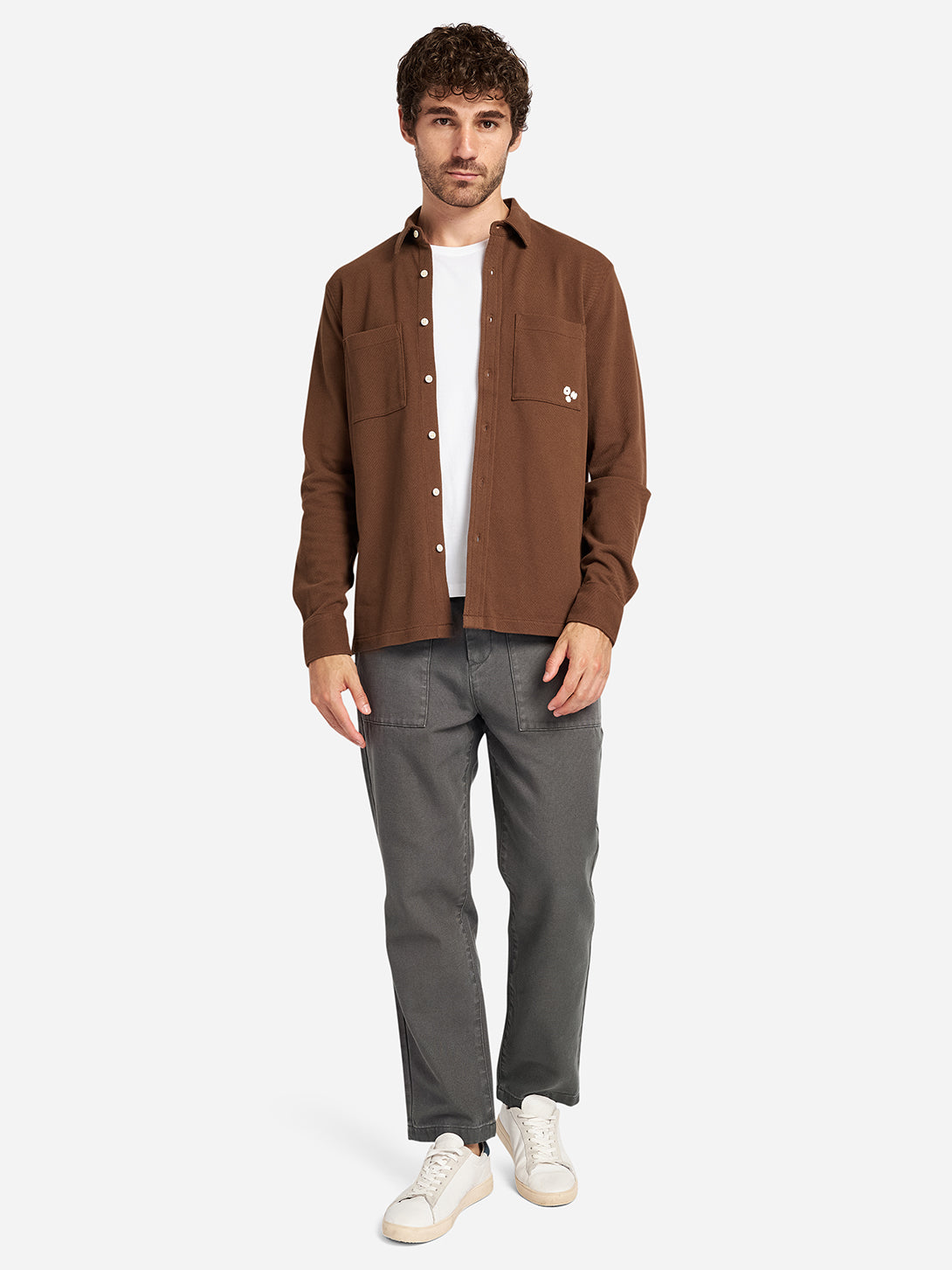 Dark Earth Vance Pique Mens O.N.S Button Up Long Sleeve Knit Shirt