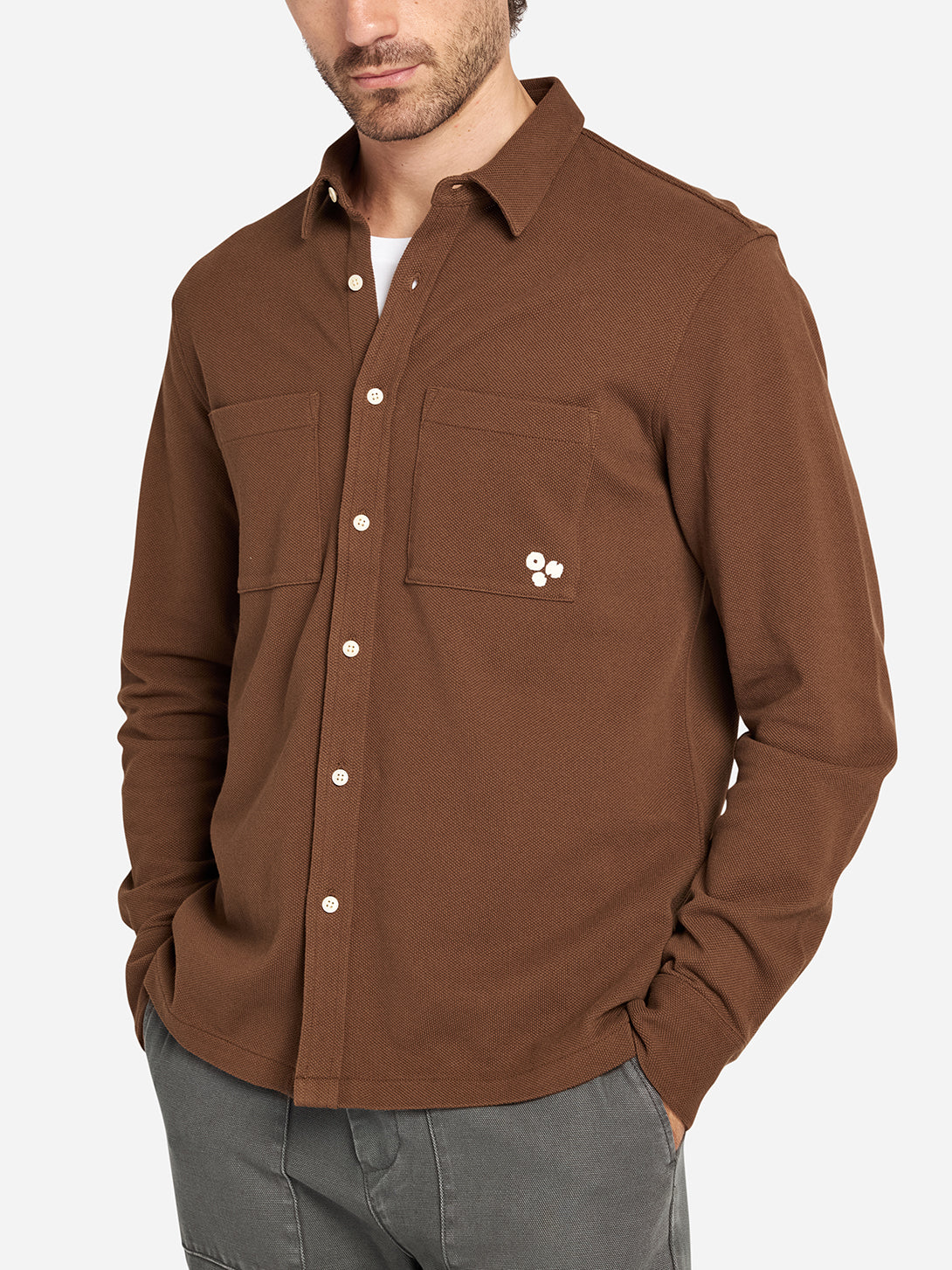 Dark Earth Vance Pique Mens O.N.S Button Up Long Sleeve Knit Shirt