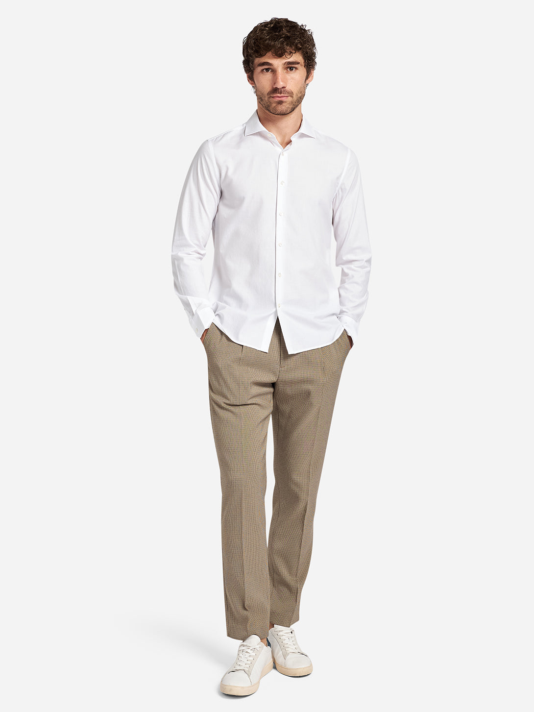 Bright White Arthur Herringbone Mens Button Up Shirt