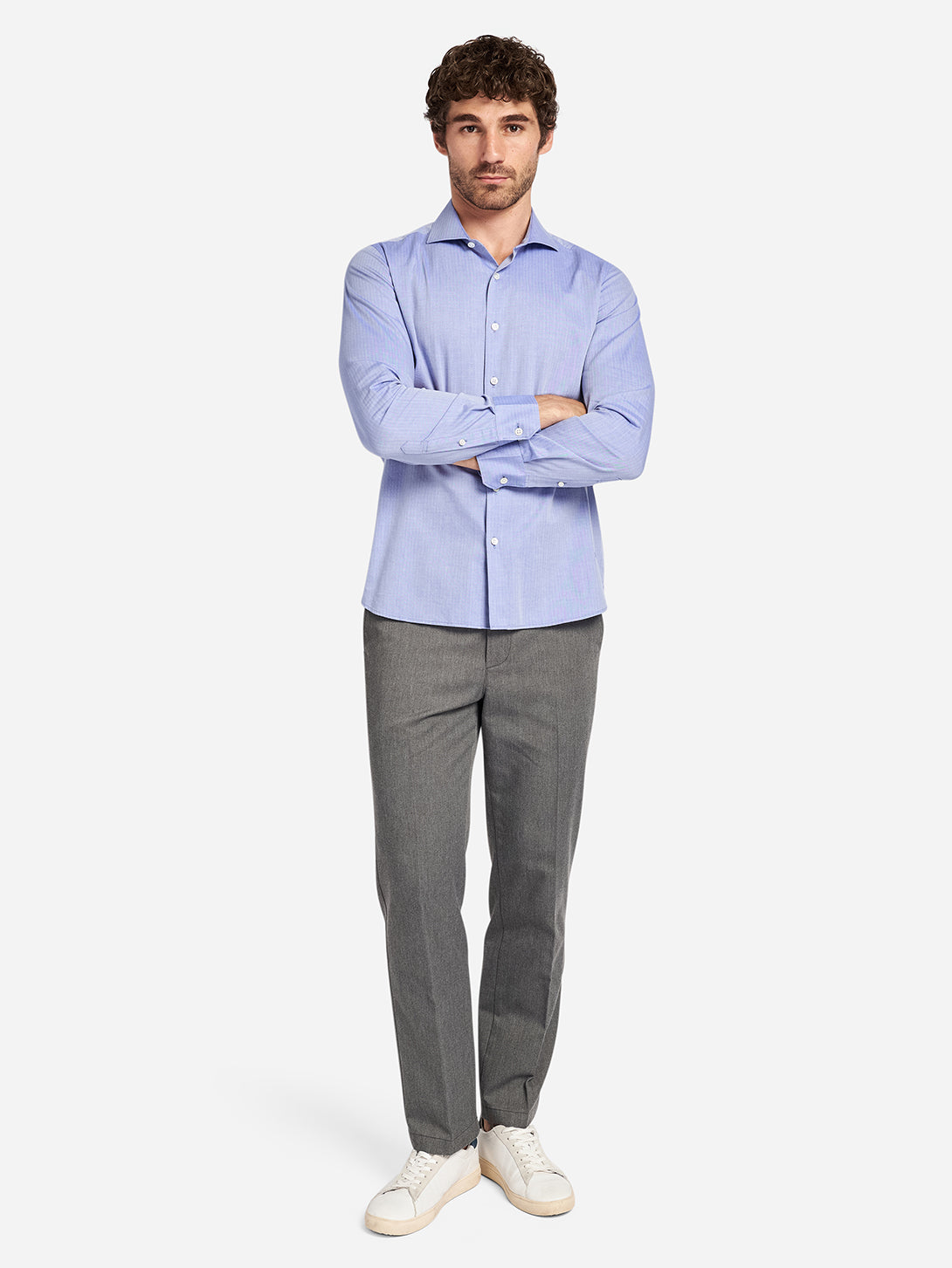 Mid Blue Arthur Herringbone Mens Button Up Shirt