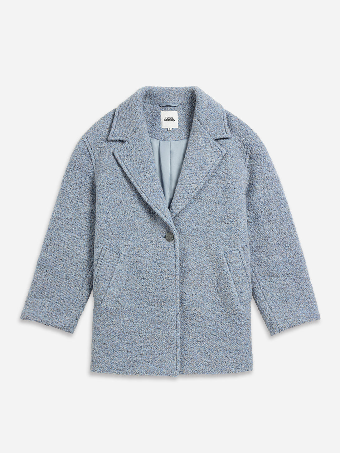 Heather Captain Blue Cocoon Boucle Jacket Womens Overcoat Womens Warm Jacket Womens Sherpa Fleece Coat