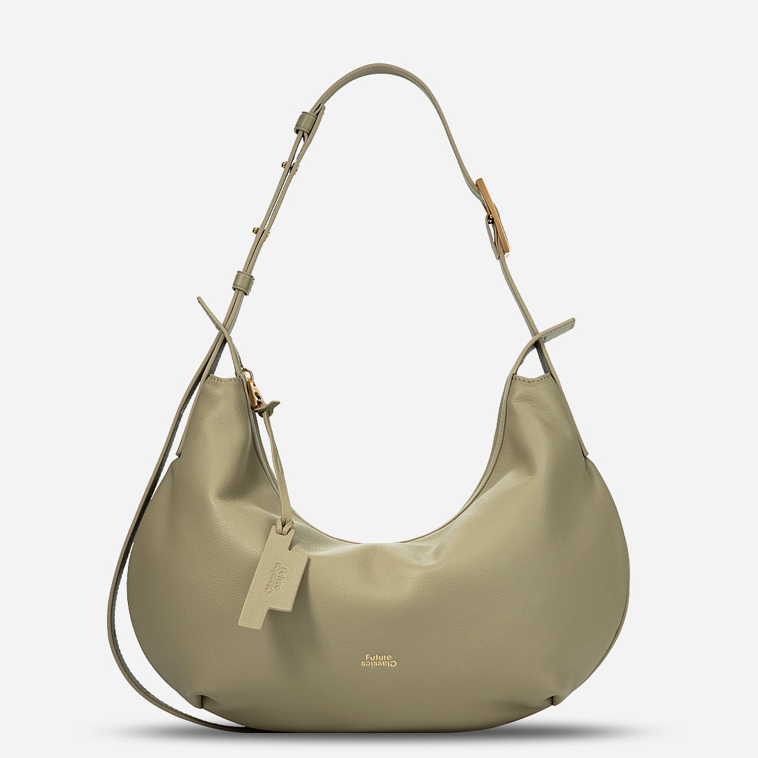 Earthy Olive Medium Dumpling Crossbody Womens Curve Shaped Crossbody Shoulder Bag Medium Leather Accessories Bag