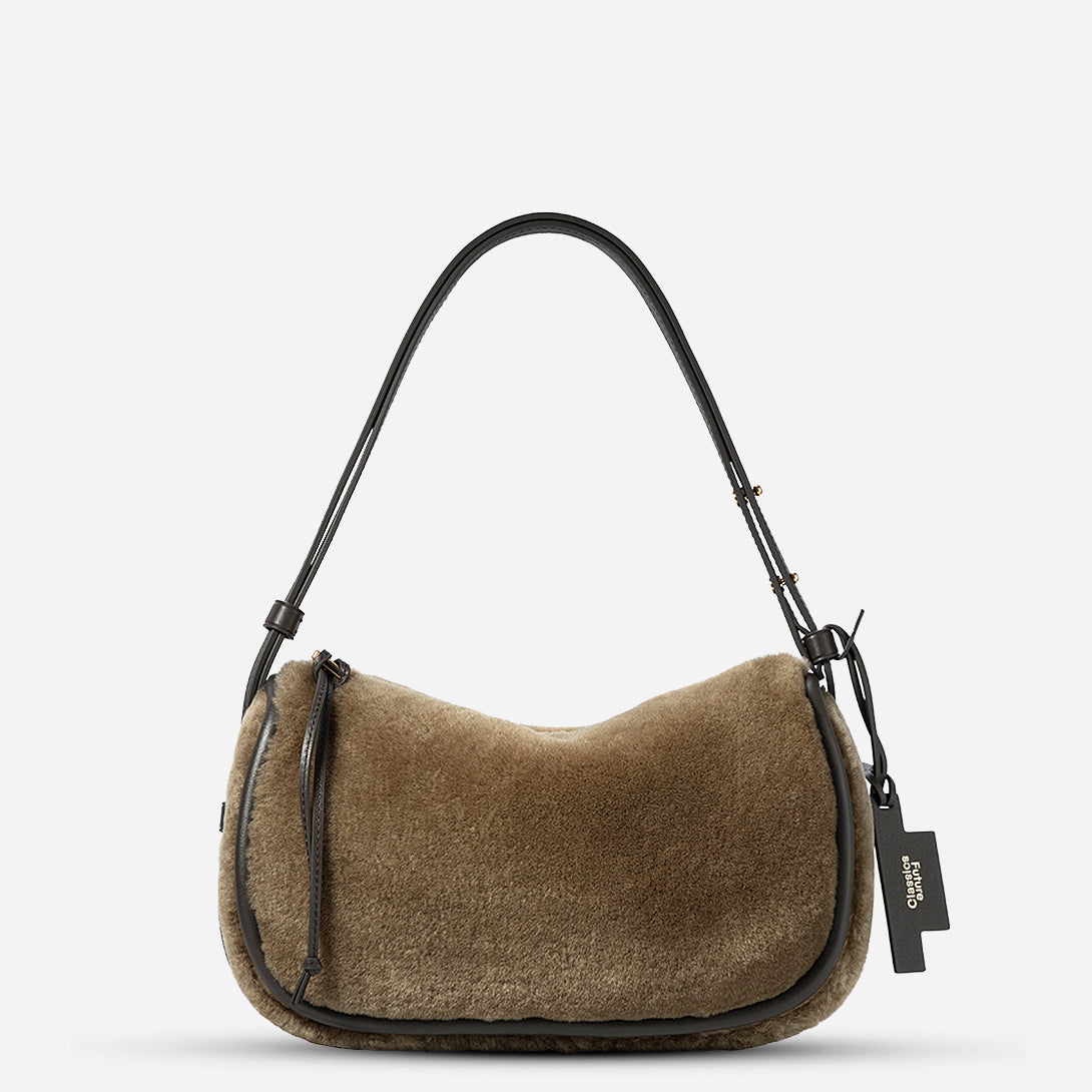 Lead Grey X Shearling Small Sheepskin Loaf Crossbody Womens Small Loaf Shoulder Handbag Sheepskin Exterior Small Accessories Bag