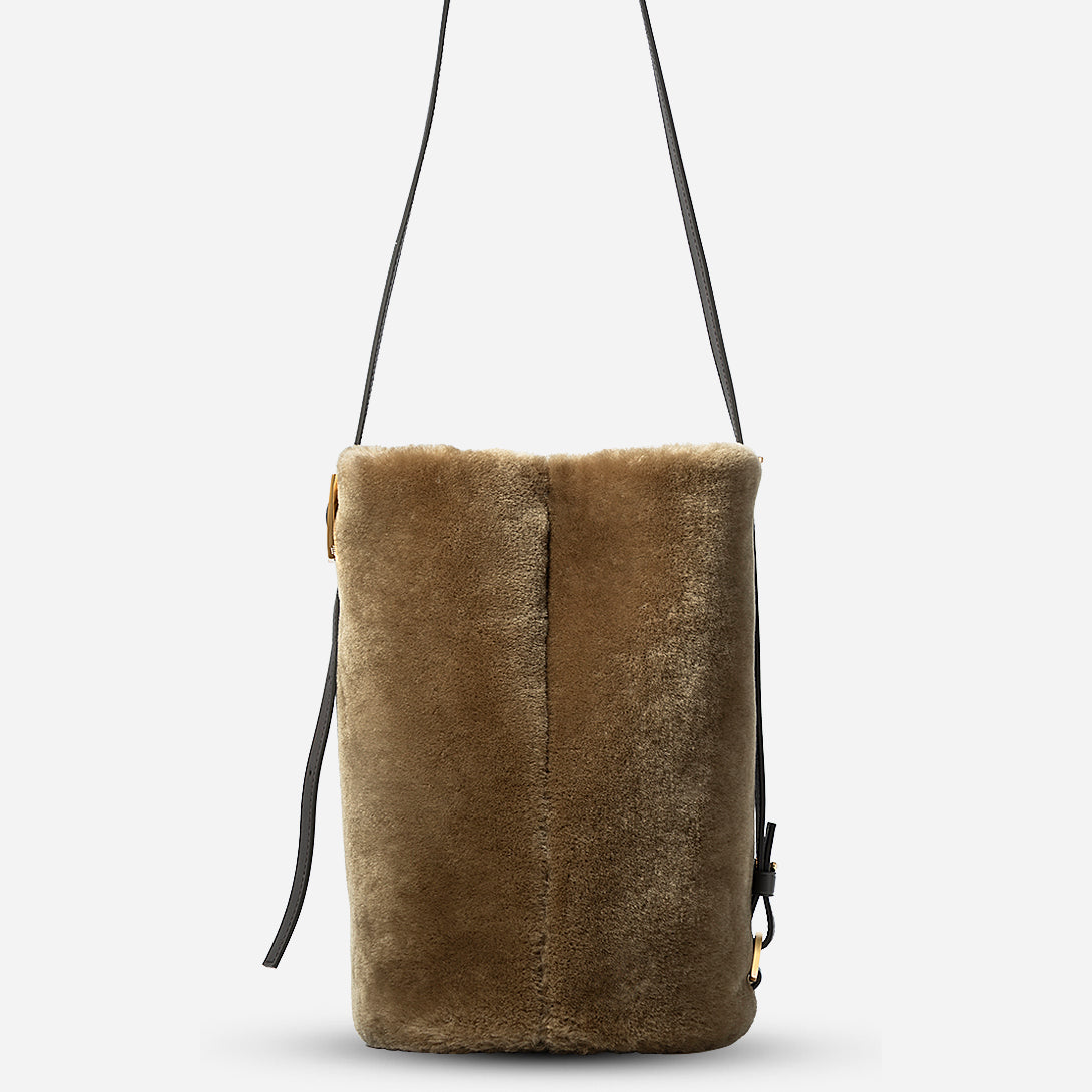 Lead Grey X Shearling Medium Sheep Convertible Bucket Womens Sheepskin Leather Bucket Back Medium Size Shoulder Bag