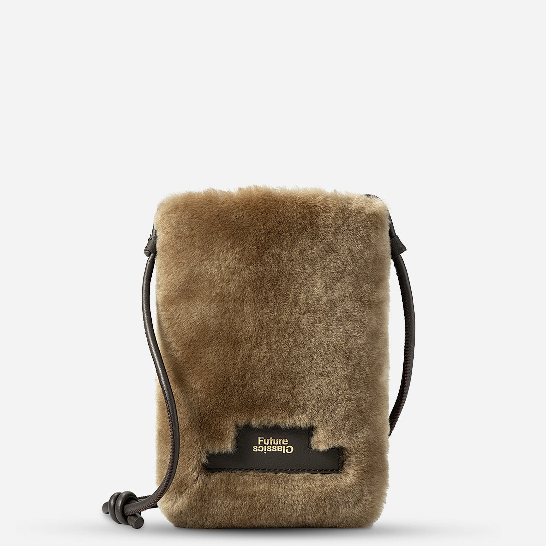 Lead Grey X Shearling Mini Sheepskin Phone Crossbody Womens Leather Phone Crossbody Bag Small Shoulder Bag Sheepskin Exterior