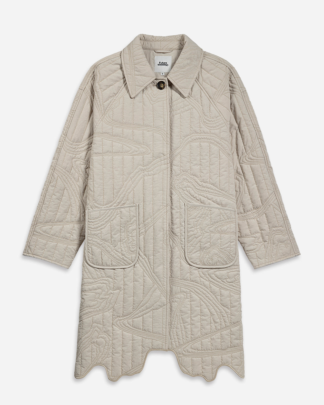 Oatmeal Marble Quilted Coat Womens Long Coat Collared Button Up Outerwear Jacket Womens Patterned Quilted Coat