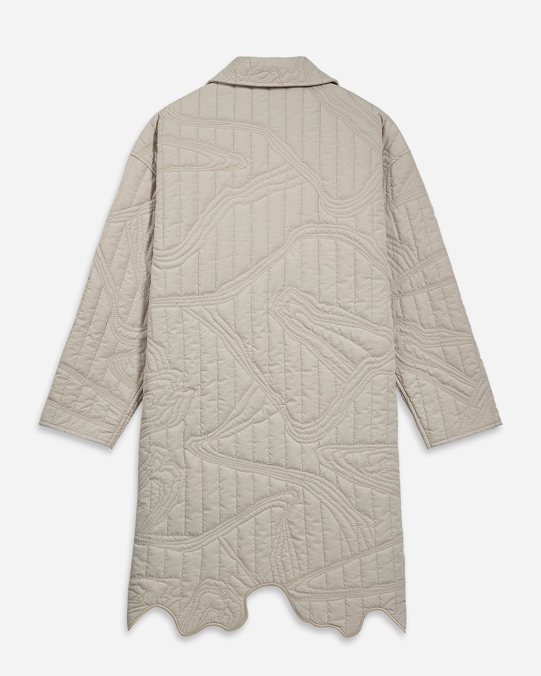 Oatmeal Marble Quilted Coat Womens Long Coat Collared Button Up Outerwear Jacket Womens Patterned Quilted Coat