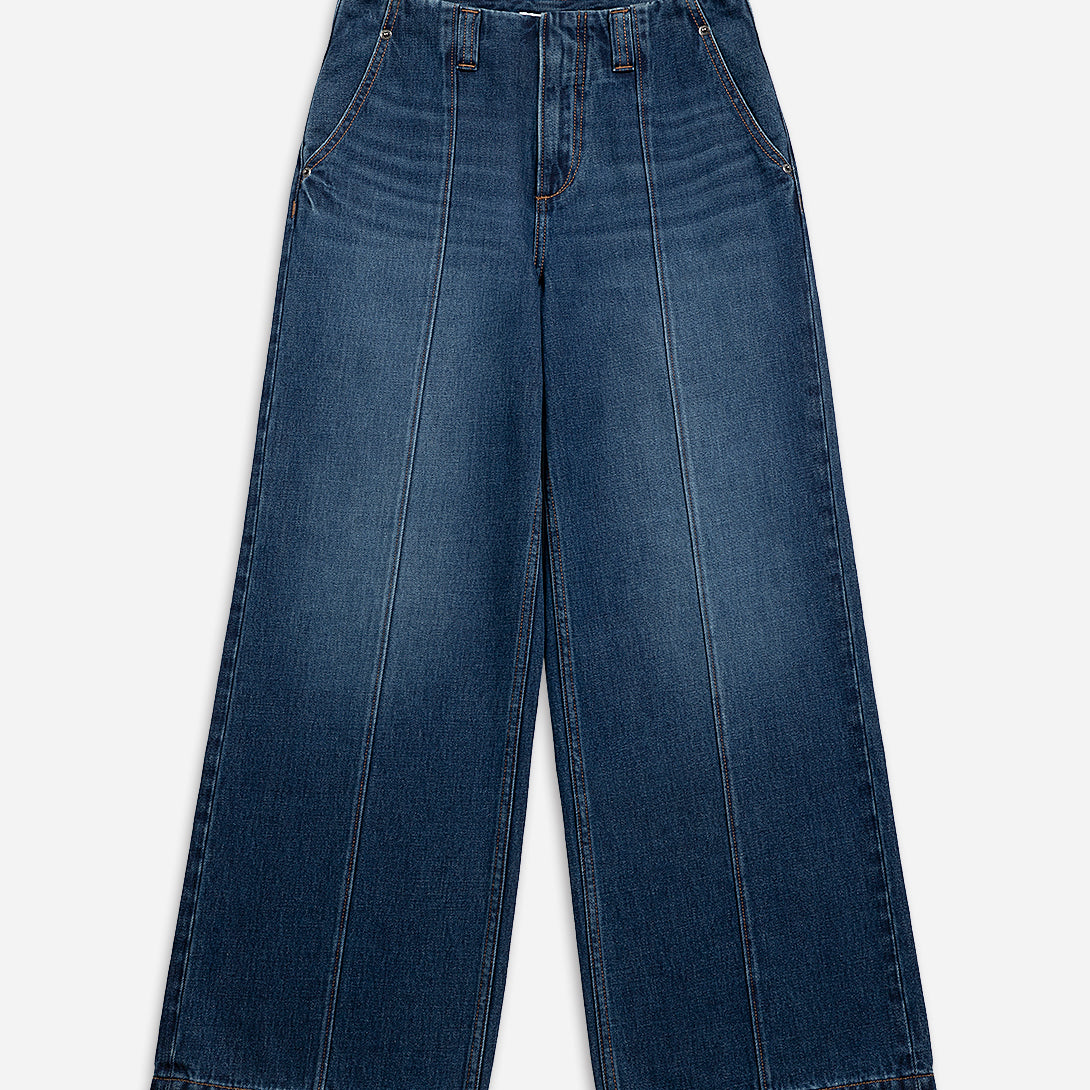 Mid Indigo Panel Jeans Womens Dark Wash Wide Leg Jeans Contrast Denim Wash Indigo