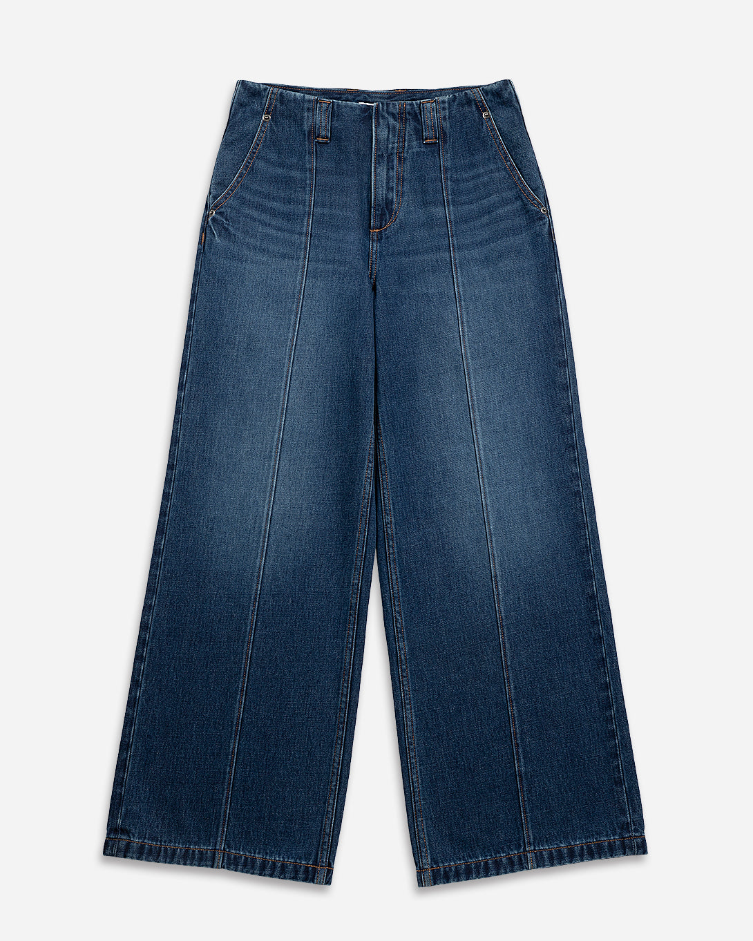 Mid Indigo Panel Jeans Womens Dark Wash Wide Leg Jeans Contrast Denim Wash Indigo