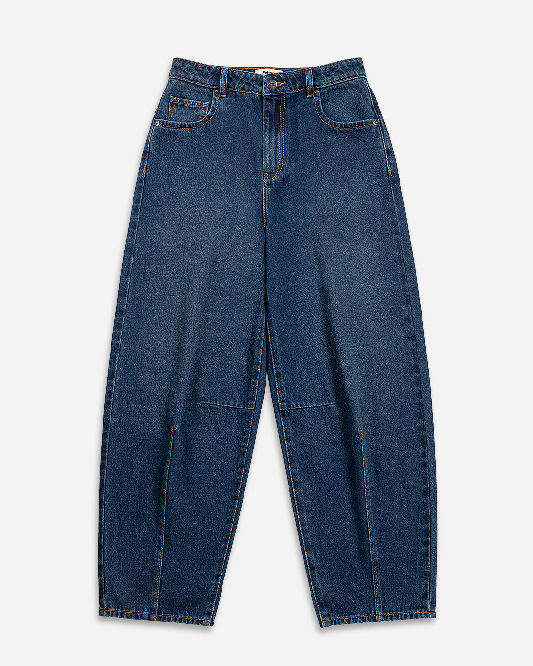Mid Indigo Structured Barrel Jeans Womens Tapered Fit Jeans Dark Denim Wash Mid Indigo Denim Pants