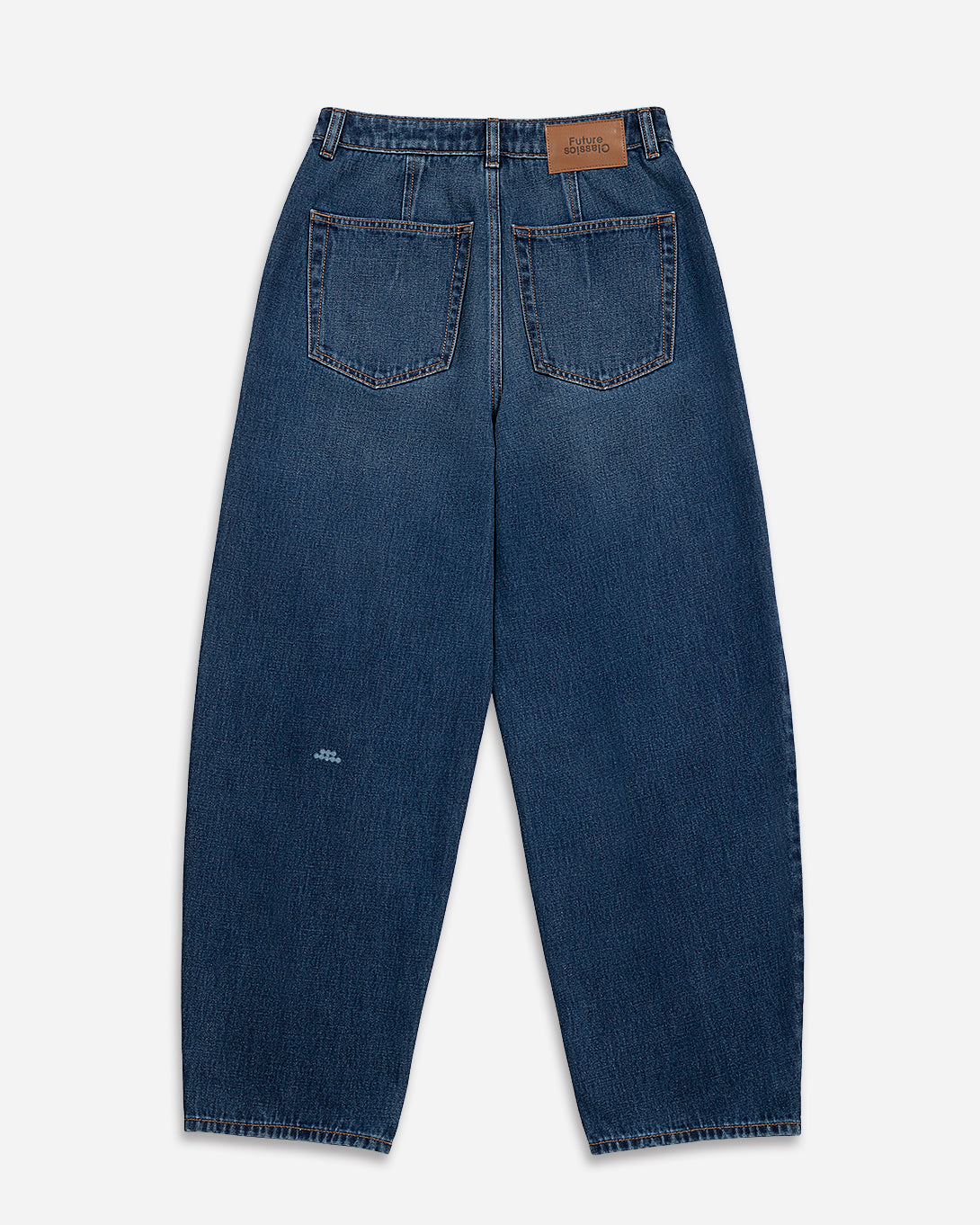 Mid Indigo Structured Barrel Jeans Womens Tapered Fit Jeans Dark Denim Wash Mid Indigo Denim Pants