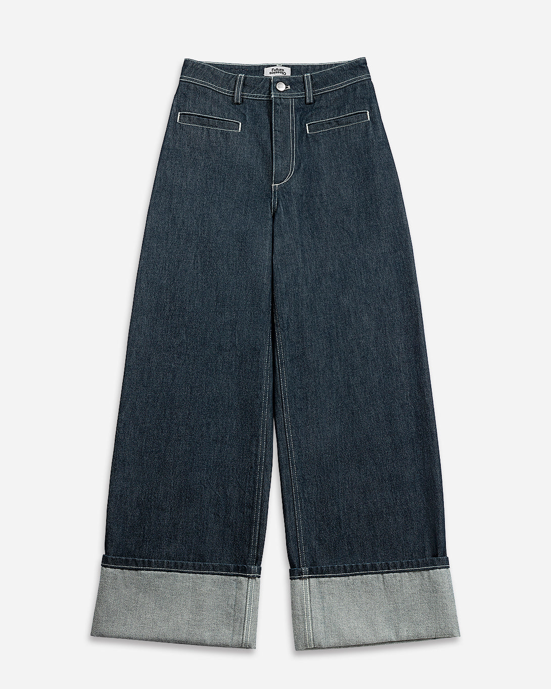 Dk Indigo Womens Wide Leg Relaxed Fit Jeans Cuffed Bottom Jeans Dark Indigo Wash