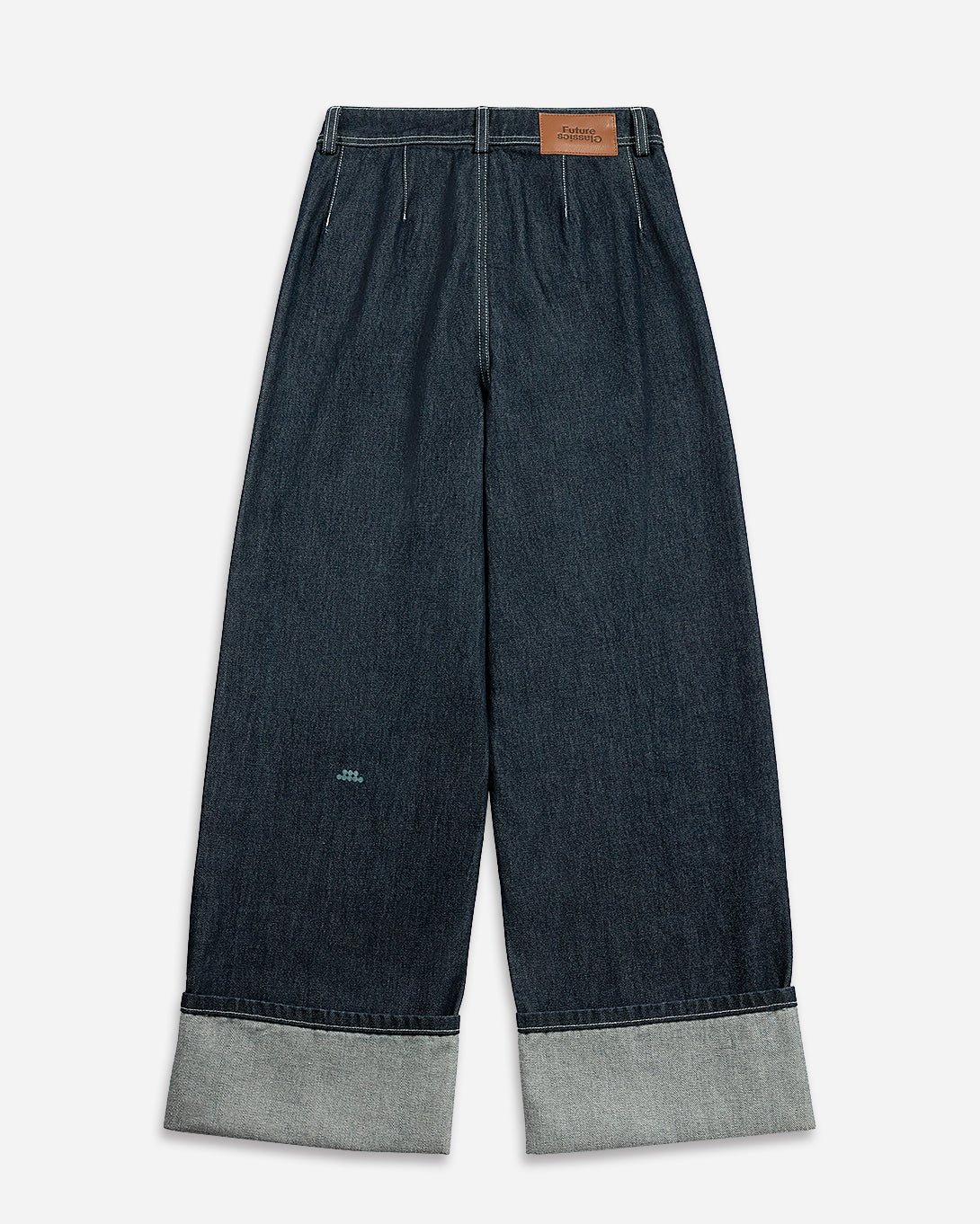 Dk Indigo Womens Wide Leg Relaxed Fit Jeans Cuffed Bottom Jeans Dark Indigo Wash