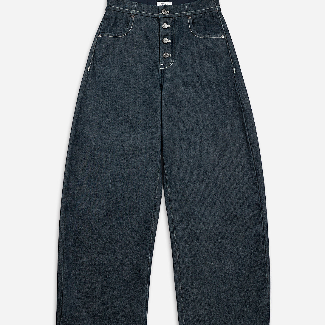 Dk Indigo Rinse Wash Round Jeans Womens Wide Leg Dark Denim Wash Jeans Button Up Closure High Waisted Denim
