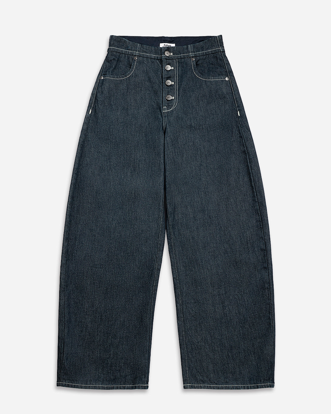 Dk Indigo Rinse Wash Round Jeans Womens Wide Leg Dark Denim Wash Jeans Button Up Closure High Waisted Denim