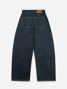 Dk Indigo Rinse Wash Round Jeans Womens Wide Leg Dark Denim Wash Jeans Button Up Closure High Waisted Denim