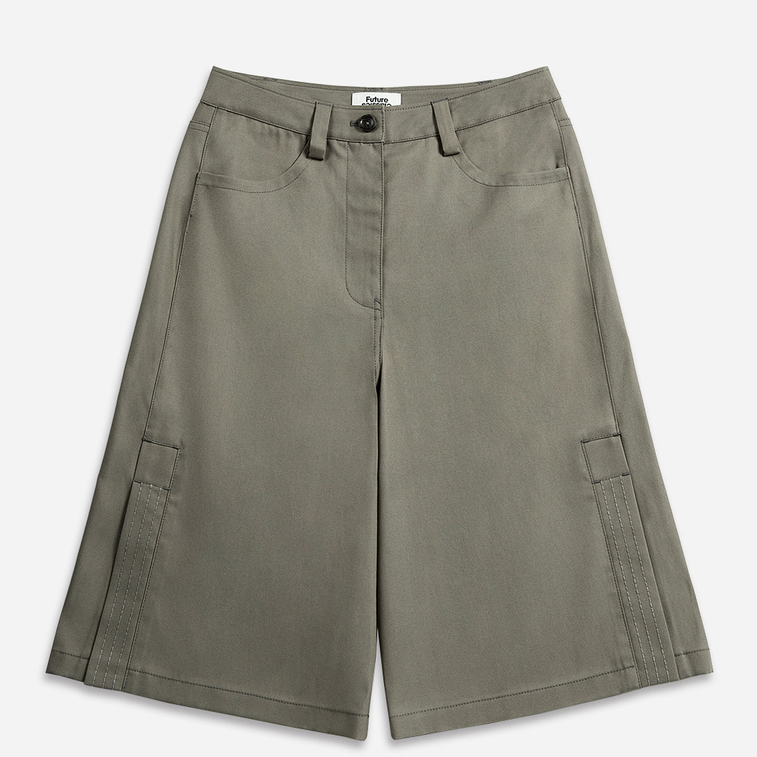 Shadow Green Side Slit City Shorts Womens Baggy Long Shorts Slit Side Feature Cotton Shorts