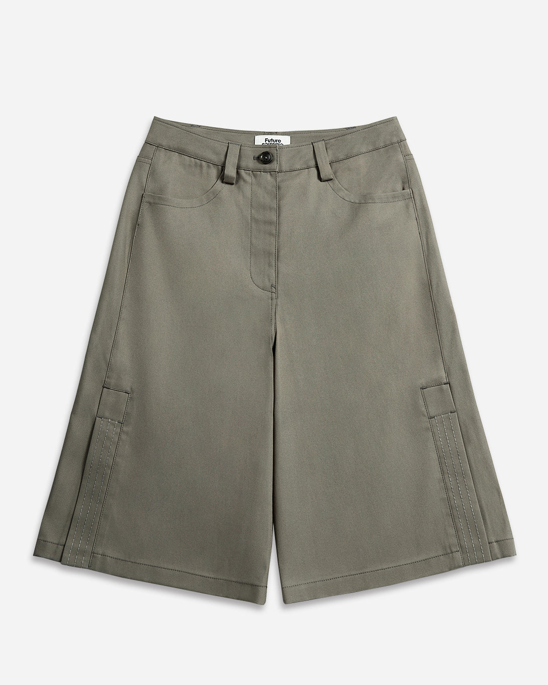 Shadow Green Side Slit City Shorts Womens Baggy Long Shorts Slit Side Feature Cotton Shorts