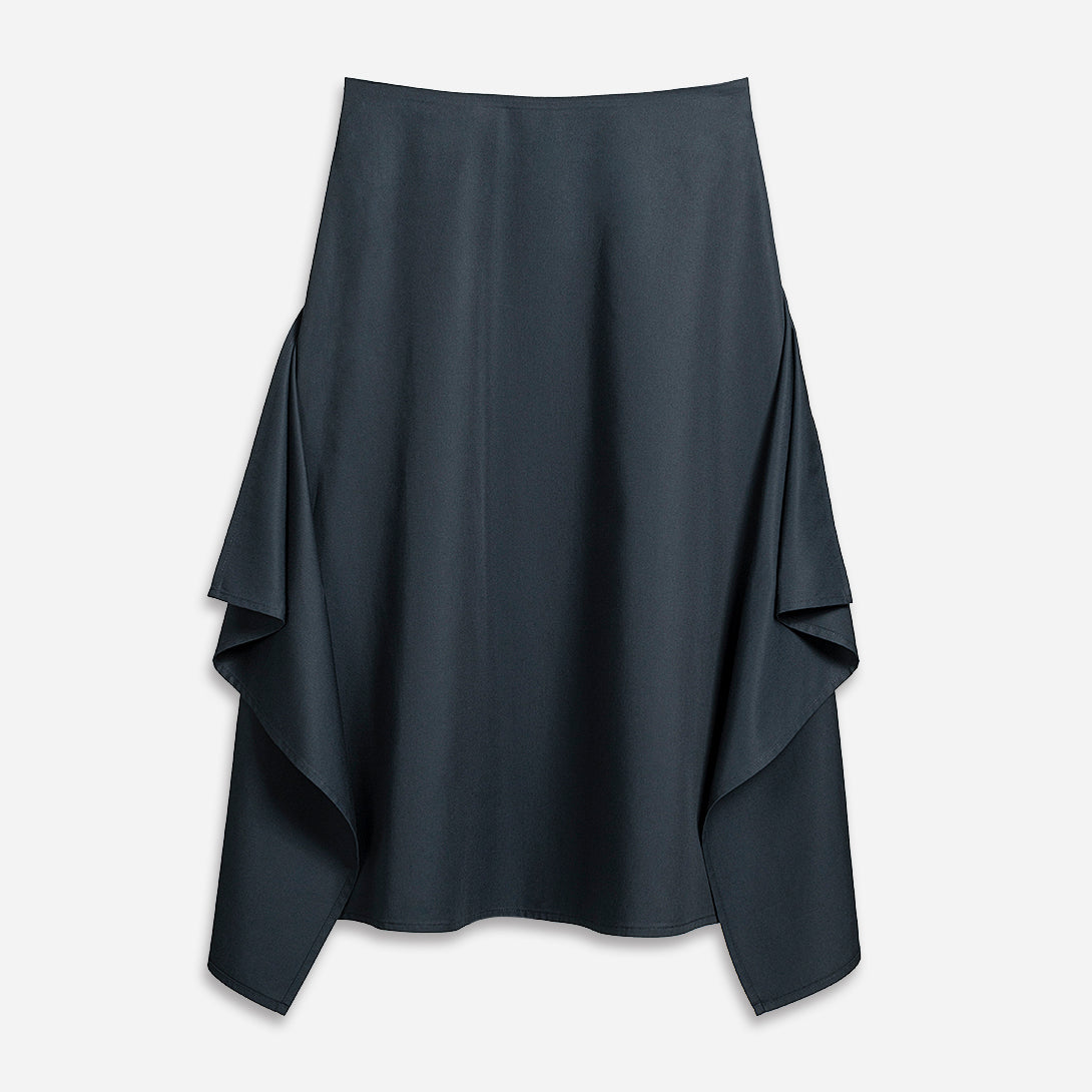 Carbon Draped Skirt Womens Long Skirt Textured Drape Dress Cotton Dress