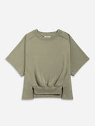 Olive Panel SS Sweatshirt Womens Relaxed Fit Short Sleeve Sweatshirt Womens Pullover Crew Neck Layering Shirt