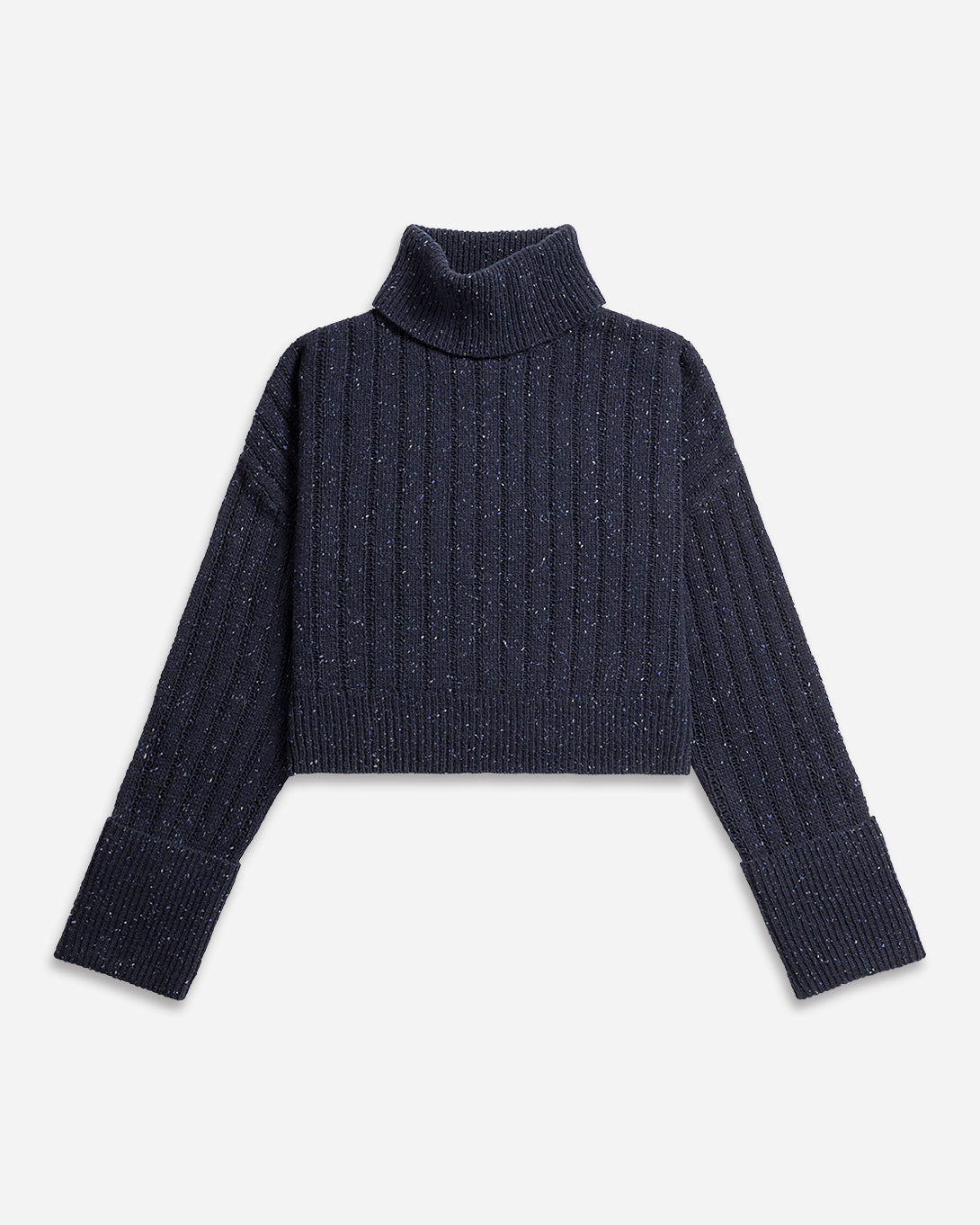 Navy Blazer Heather Cuffed Turtleneck Sweater Womens Cropped Knit Turtleneck Sweater Wool Cashmere Sweater Long Sleeve Pullover