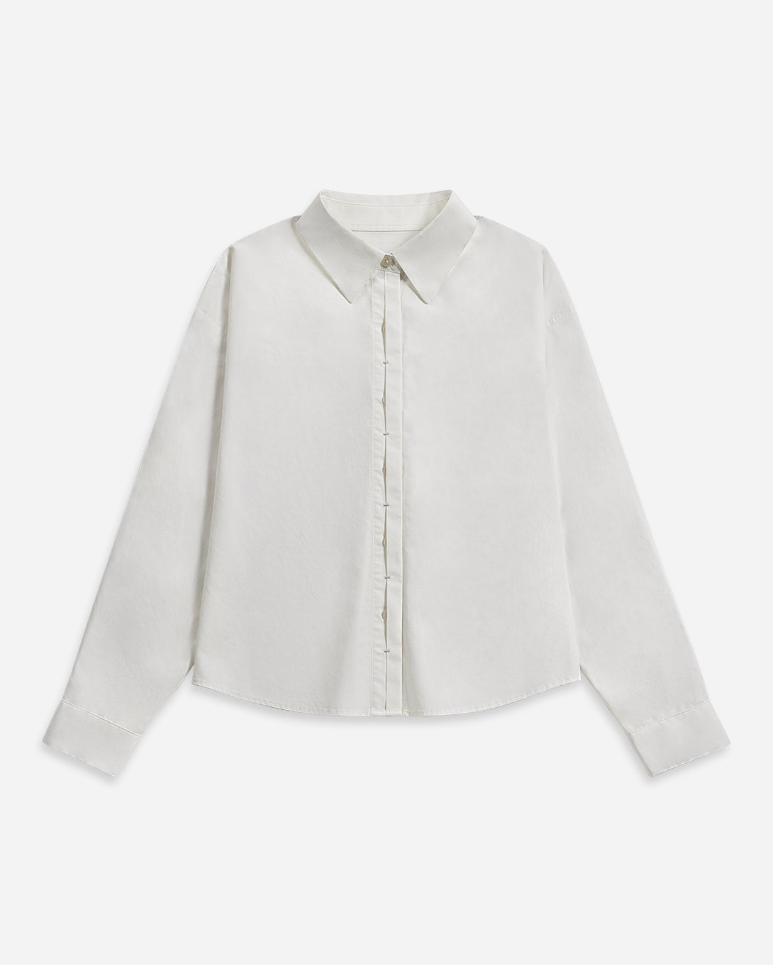 Offwhite Crop Boxy Shirt Womens Button Up Cotton Casual Shirt Long Sleeve Dress Shirt Collared Cropped